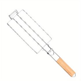 1pc Sausage Grill Net BBQ Tools 304 Stainless Steel Corn Grill Removable Folding Portable Grill Net Clip; Household Barbecue Tool; Kitchen Utensi