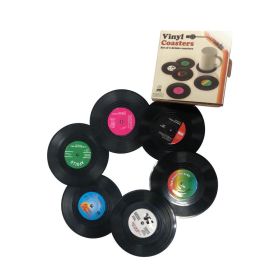 6pcs Record Design Coasters With Gift Box; Vinyl Record Coasters For Drinks Novelty ; Funny Absorbent Retro Style Home Decor; Hot Coffee Cup Plac