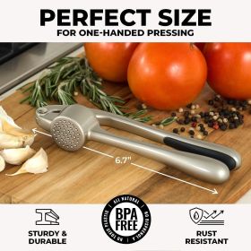 High quality garlic press with soft easy squeeze ergonomic handle, sturdy design extracts more cloves per clove, garlic crusher for nuts and seed