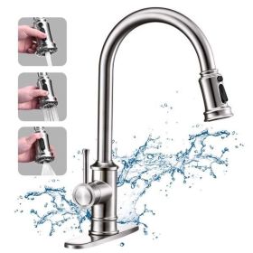 Kitchen Faucet- 3 Modes Pull Down Sprayer Kitchen Sink Faucet; Brushed Nickel Kitchen Faucet Single Handle; 1or3 Holes with Deck Plate; 100% Lead