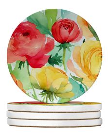 Ranunculus in Watercolor Large Sandstone Coasters Pack of 4 Absorbent Round Coasters Decor Gifts for Men or Women, 4 in, Multicolor