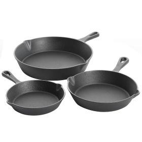 Gibson Home Brickstone 3 Piece Pre-Seasoned Cast Iron Skillet Set in Black