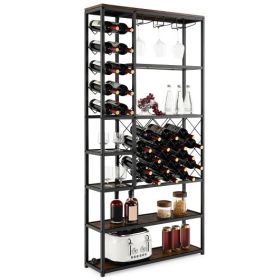 Industrial Floor Wine Rack with 3 Rows of Stemware Racks