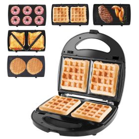 Electric Sandwich Maker Waffle Panini Press Grill with Removable Non-Stick Plates Double-Sided Heating Cool Touch Handle For Breakfast Steak Toas (Type: 5 In 1 Maker)