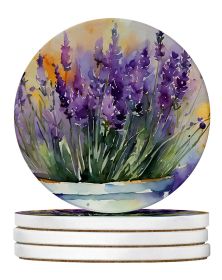 Lavender in Watercolor Large Sandstone Coasters Pack of 4 Absorbent Round Coasters Decor Gifts for Men or Women, 4 in, Multicolor (Default: Default)